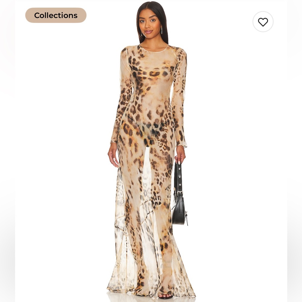 Retrofete Vienna Dress in Vintage Cheetah Leopard Print Long Sleeve Maxi Dress